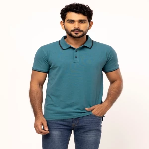 Teal Mixed Cotton Polo Shirt